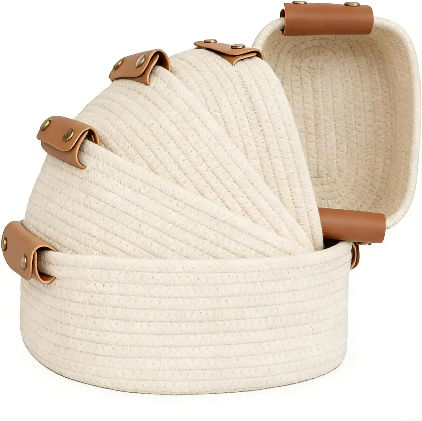 Beautiful 5-piece storage basket set — sturdy cotton rope baskets are perfect for organizing your home — high-quality storage boxes that easily fit any preschool or bedroom decor,dorm essentials,home decor
