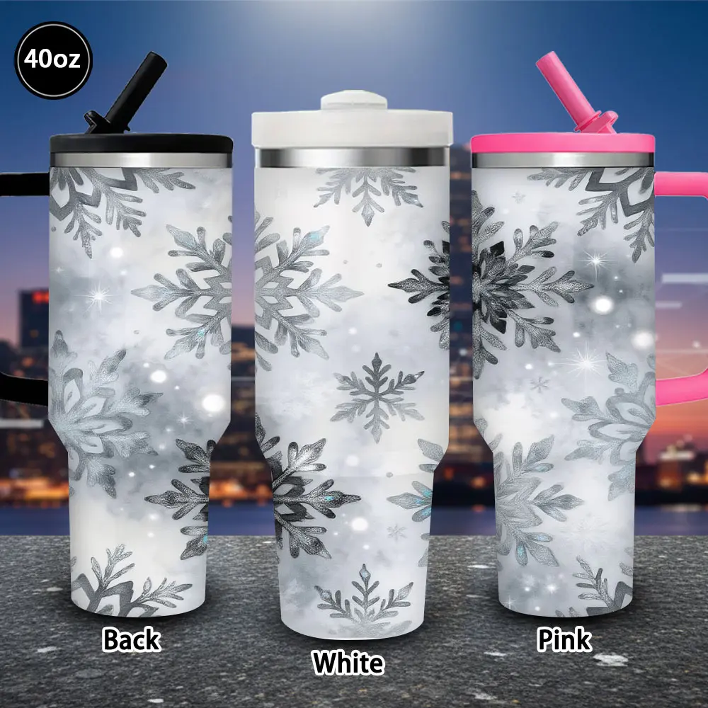 1 pc 40 oz sparkling tumbler with snowflake pattern, lid, and straw; winter insulated travel mug; gift for women and men; ideal for Valentine’s Day, Easter, and birthdays; suitable for iced or hot coffee