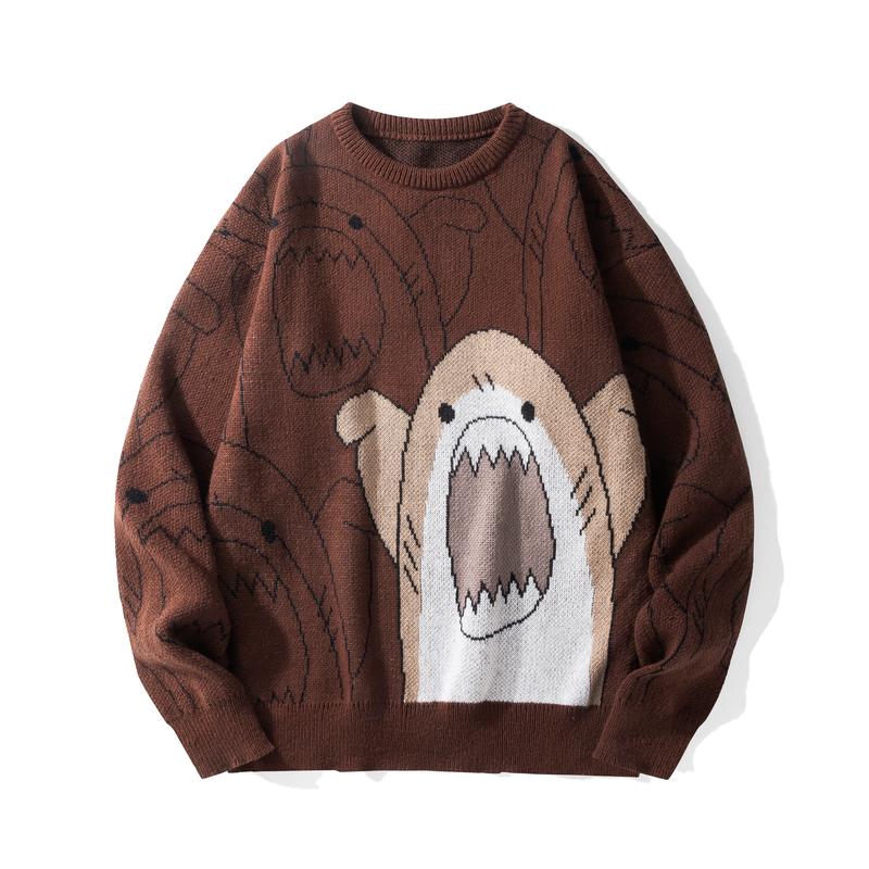 2026 #Springfresh Winter Cartoon Shark Crewneck Polyester Pullover Sweater Unisex Oversized Elegant Casual Streetwear Thick Knitwear Grey Fashion Sweaters Knitted 2026 #Springfresh Winter Cartoon Shark Crewneck Polyester Pullover Sweater Unisex Oversized Elegant Casual Streetwear Thick Knitwear Grey Fashion Sweaters Knitted