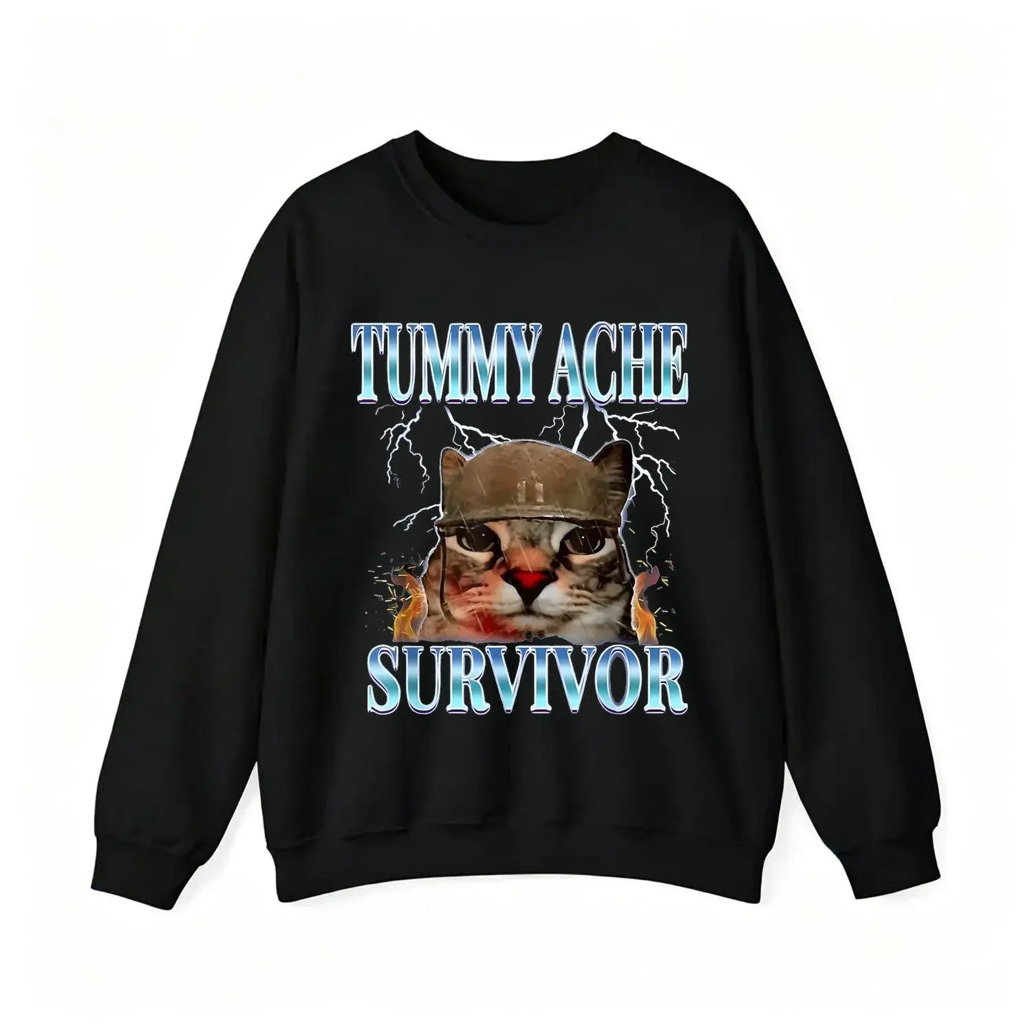Men's Sports Sweatshirt Tummy Ache Survivor Cat Meme Funny Saying Cats Animals Adult Graphic  Fashion Long Sleeve Athletic Tops Comfortable Casual Outfits