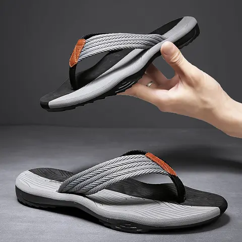 Quick Surf Men's Anti-Slip Support Flip Flops - Arch Design, Rubber Sole, Woven Strap Strapy Sandals, Comfortable Insole, Lightweight Beach Slides, Casual Men's Shoes for Summer Daily & Outdoor Use