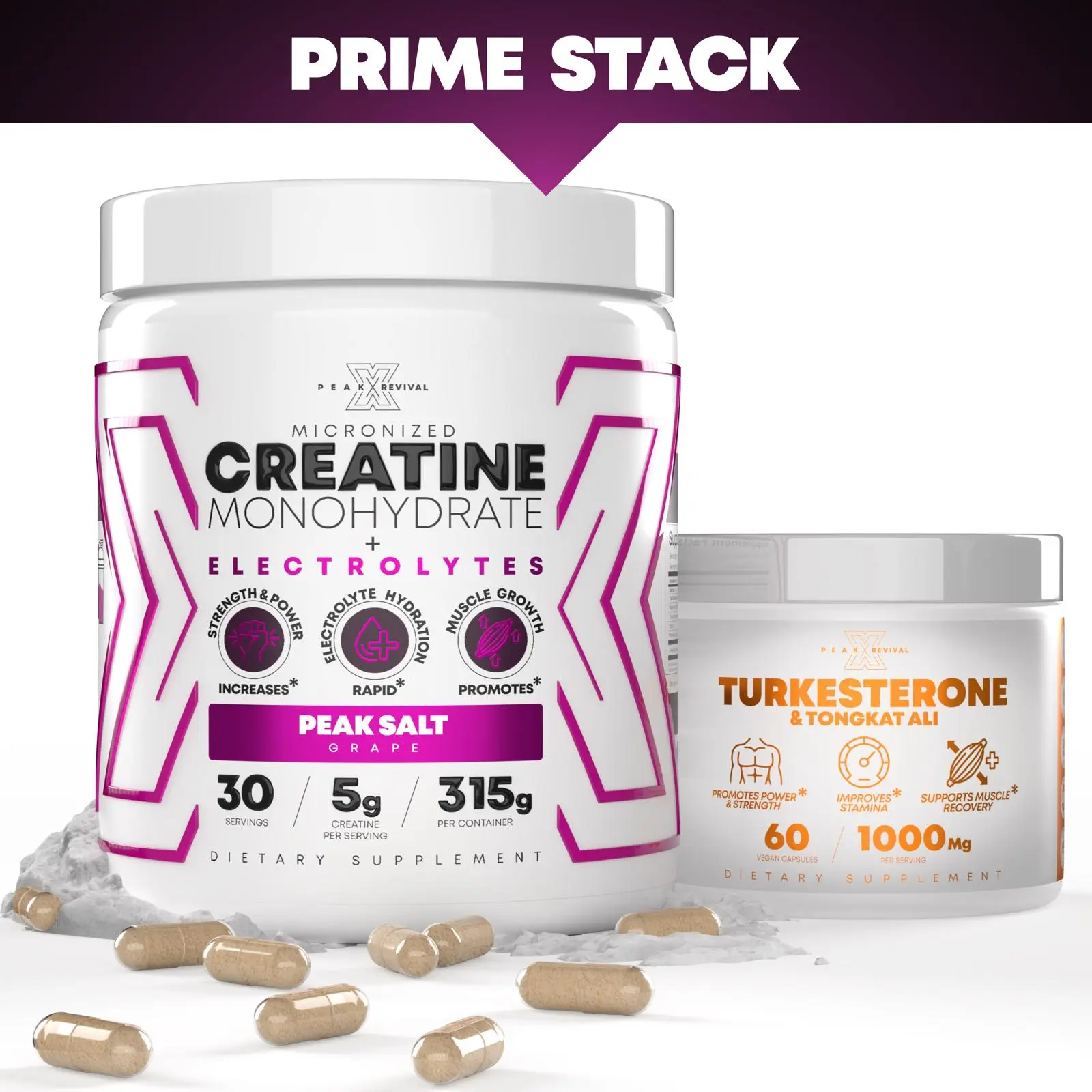 Prime Stack Turkesterone & Tongkat Ali & Micronized Creatine Monohydrate + Peak Salt Electrolyte Powder Gym Supplements Natural Supplements Natural Wellness Boost Fitness Dietary Muscle