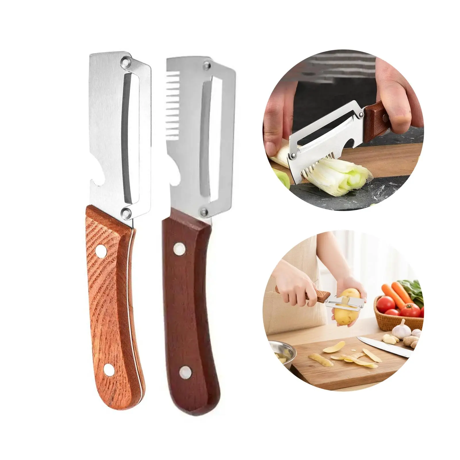 Premium-Grade Fruit & Vegetable Peeler|   Sharp Stainless Steel Blade, Ergonomic Wooden Handle + Built-in Bottle Opener – Ideal for Daily Kitchen Use