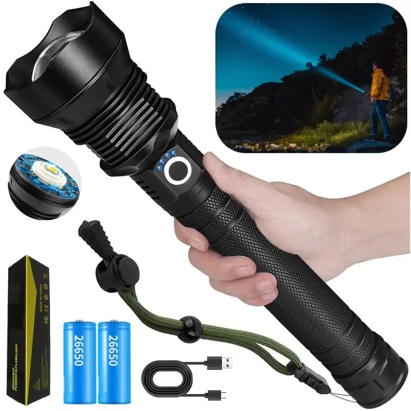 High-Power Ultra-Bright Aluminum Retractable Zoom LED Flashlight - IP65 Waterproof, Long-Lasting Batteries, USB Fast-Charging, Portable Home Improvement & Garden LED Light Essential,back to school,back to school haul