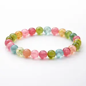 Jackie Crystal Watermelon Rainbow Tourmaline Elastic Crystal Bracelet, Live Sale, Each Bracelet Different