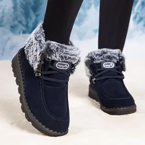 Women's Winter Snow Boots Slip-On Round Toe Thickened Short Boots with Plush PU Cover & Fleece Lining, Flat Sole Warm Casual Boots（gift）Gift