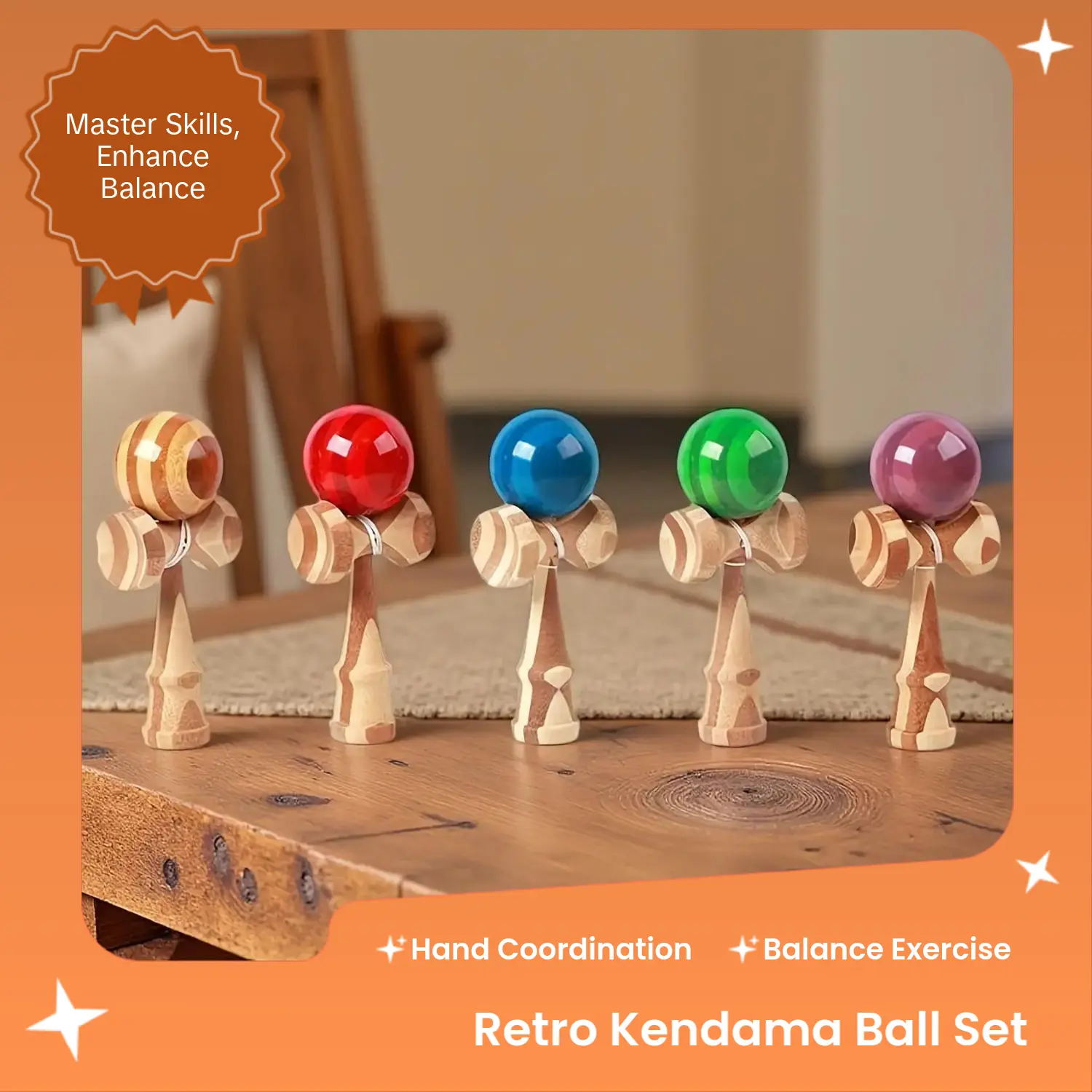 Classic Wooden Kendama, Interactive Hand Exercise Ball Skill Toy for Training Balance and Hand-Eye Coordination, 5 Color Options, Hand Exercise Balls