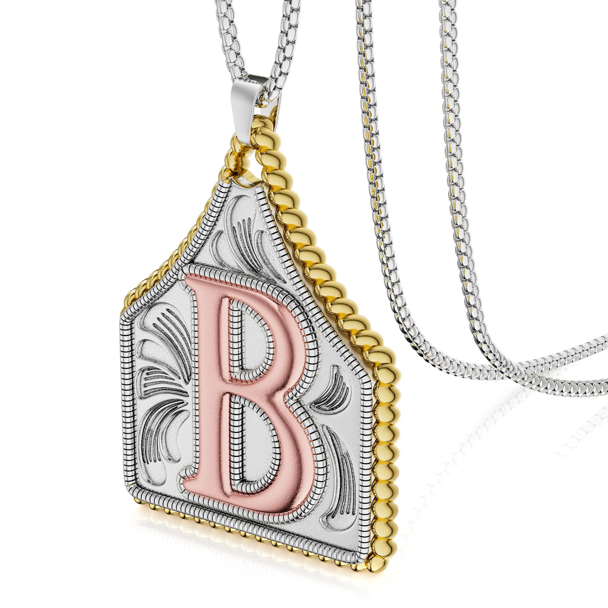 Dearmay Unisex Initial Letter Pendant Necklace - 22-in Stainless Steel Box Chain, Custom Initial, Gold-Plated Medal, Chain Accent, Hip Hop Daily Jewelry, Christmas Gift, Black Friday Deal, Custom Initial Necklaces+ FREE Cuban Chain Gift