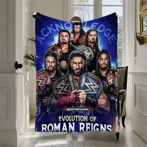 Roman Reigns Career Evolution Blanket WWE Inspired Flannel Soft Plush Cozy Warm Bedroom Couch Sofa Office Travel Decor Championship Belts Signature Poses Birthday Christmas Gift for Wrestling Fans Men Women Kids Sports Theme