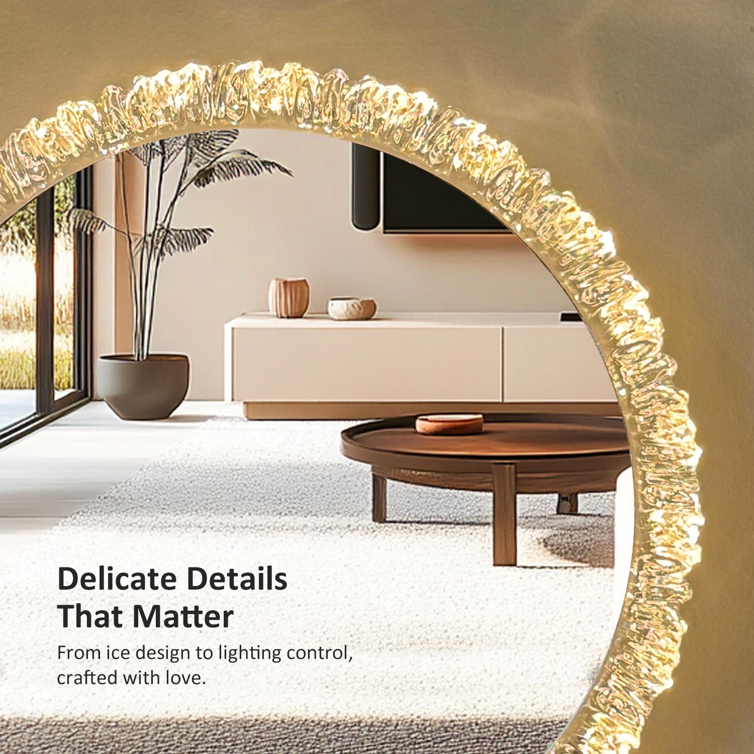 GALENTAL Iceberg Dimmable Round Vanity Mirror with Light, Round Bathroom Mirror With Touch Screen Control, LED Desktop Makeup Mirror, Round Bathroom Mirror For Over Sink,  Adjust Brightness, 3 CCT,Home Decor, Bedroom