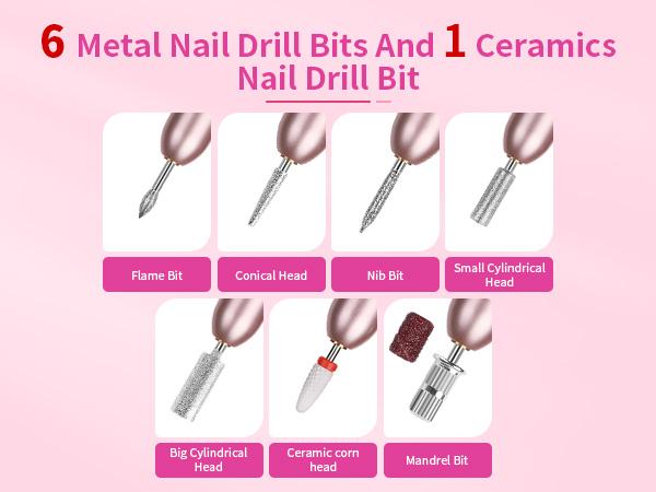 SAVILAND Electric Nail Drill: Professional Portable E-File Nail Drill with 6PCS Drill Bits for Manicure & Pedicure, Electric Nail File for Home & Salon Use, Rose