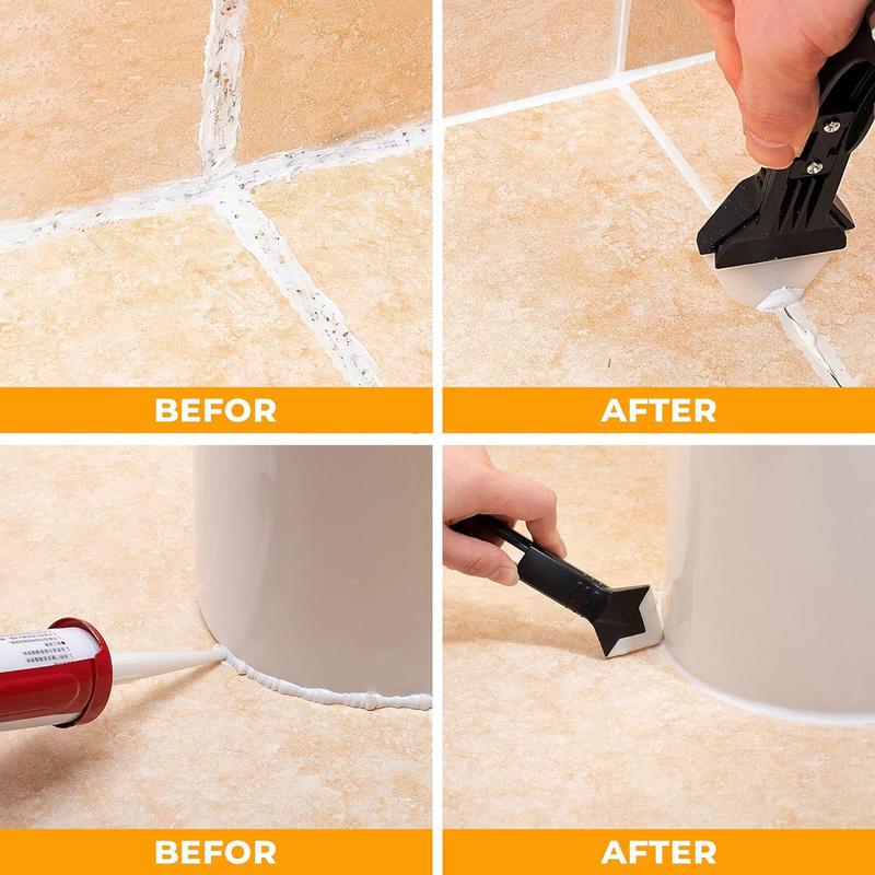 DABATR 3 in 1 Silicone Caulking Tools(Stainless Steelhead), Sealant Finishing Tool Grout Scraper, Reuse and Replace 5 Silicone Pads, Great Tools for Kitchen Bathroom Window, Sink Joint DABATR 3 in 1 Silicone Caulking Tools(Stainless Steelhead), Sealant Finishing Tool Grout Scraper, Reuse and Replace 5 Silicone Pads, Great Tools for Kitchen Bathroom Window, Sink Joint