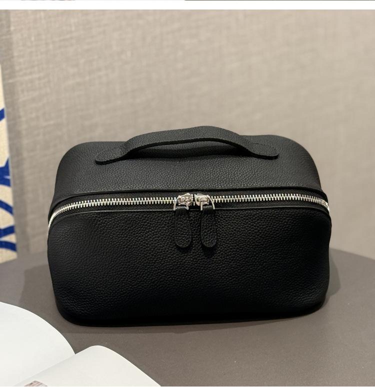 Minimalist High-End Feel First Layer Cowhide Texture Makeup Bag Genuine Leather Travel Portable Toiletry Bag Large Capacity Storage Bag