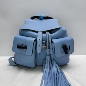 Pre-owned GUCCI Calfskin Backpacks Bamboo Tassel Blue CPU0201