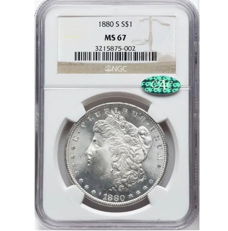 1880-S Morgan Silver Dollar, Toned $1 Coin, NGC MS 67 Certified, CAC Verified (Collectible Numismatic Coin)