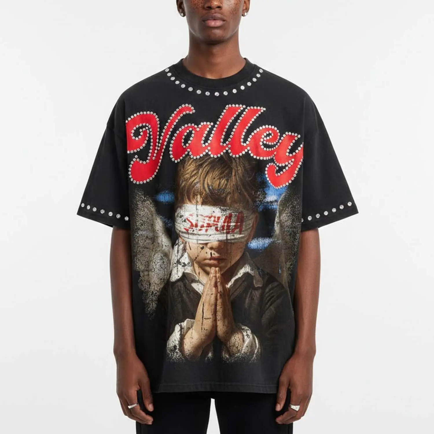 Sopula Studio Men's Valley Prayer Angel Vintage Distressed Cotton Graphic Tee, Men's Stuff, Casual Streetwear Menswear, Women's Clothes, Vintage Cotton Tees