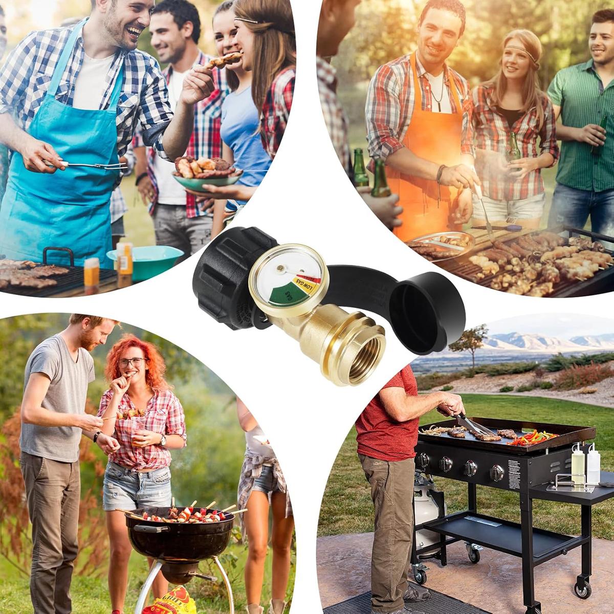 VAYWET 2Pcs / 1pc Propane Gas Adapter Connector, 5-40lb Tanks Universal Level Indicator High Pressure Camping Grill Pressure Gauge Propane Gas Tank Adapter On-off Control Valve Outdoor Kitchenware RV Camper Cylinder BBQ Gas Grill Heater QCC1