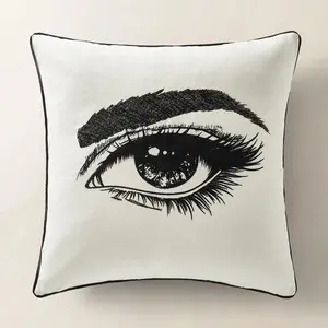 Z Gallerie Demure Embroidered Pillow, 22in Whimsical Decorative Embroidered Cushion with Modern Design, Cushion Covers Included Black And White