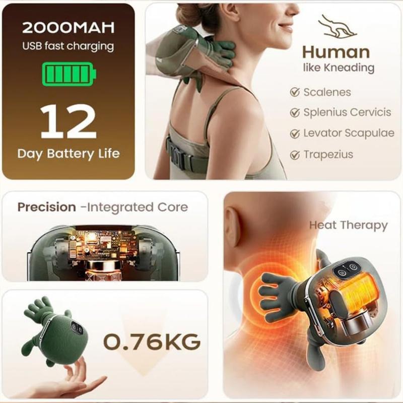 Wireless Portable Neck & Shoulder Massager Heated bionic hands deliver 4D kneading and acupressure massage Relieves muscle tension and deep tissue pain Three-speed settings Unisex design Perfect holiday and Valentine's Day gift
