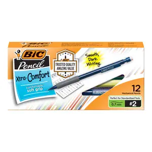 BIC Xtra Comfort Mechanical Pencils with Erasers, Medium Point (0.7mm), 12-Count Pack, Bulk Mechanical Pencils for School or Office Supplies