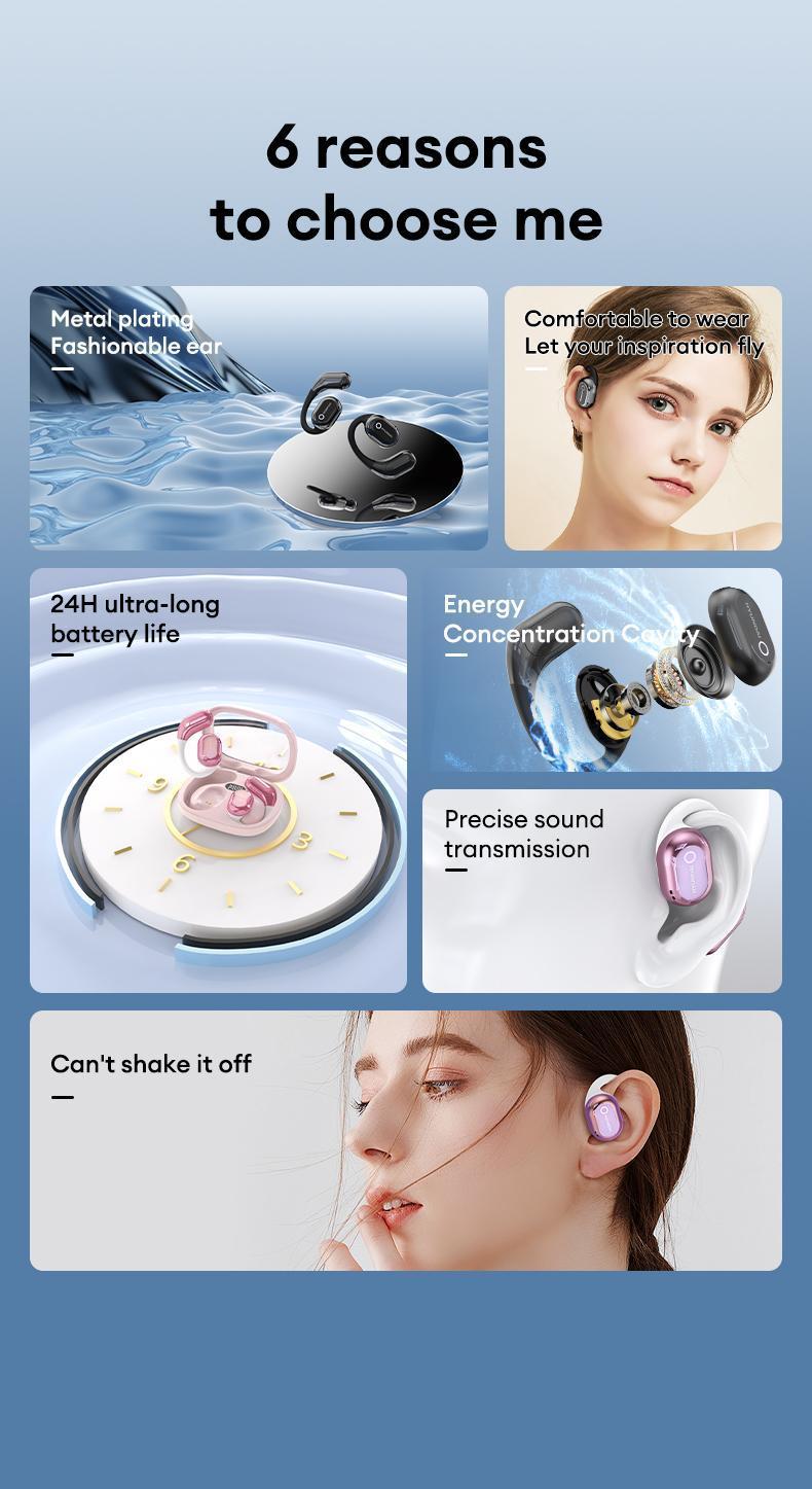 HYUNDAI Y16 OWS Open-Ear Bluetooth Earbuds Supports 169 Language Translation with 2025 Bluetooth 6.0, HIFI Sound, Low Latency Gaming, IPX5 Waterproof Wireless Headphones with Mic, for All Phones