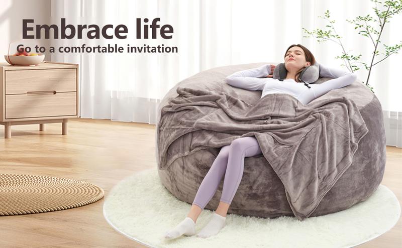 5FT JUMBO Bean Bag with 3 Gifts - Soft Flannel Fabric High-Rebound Memory Foam Lazy Sofa Beanbag Chair for Home Comfort & Relaxation