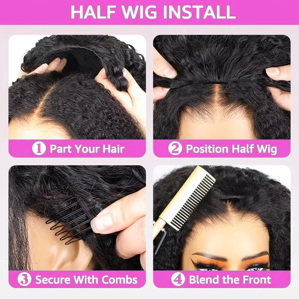 FORGIRL FOREVER Wear And Go Glueless Wig Drawstring Wear Go Half Wig 7x5 Pre Cut Bleached Knots Afro Kinky Curly Wig Lace Front Human Hair Wigs