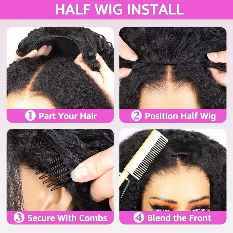 FORGIRL FOREVER Wear And Go Glueless Wig Drawstring Wear Go Half Wig 7x5 Pre Cut Bleached Knots Afro Kinky Curly Wig Lace Front Human Hair Wigs
