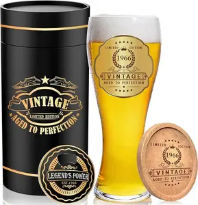 60th Birthday Gifts for Men Beer Glasses Set, 18oz Birthday Gift Ideas Gold Plating Beer Glass, Vintage 1966 Beer Glass 60 Year Old Birthday Decorations for Him, Dad, Husband