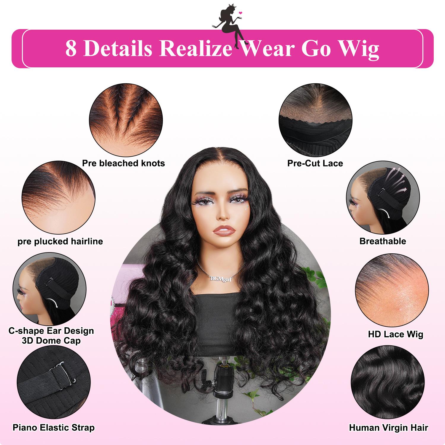 [Clearance Sale] BGMgirl Ocean Wave Pre Bleached  6*4 Wear Go Glueless 180% Density Pre Plucked Pre Cut HD Lace Closure Human Hair Wig e Cut HD Lace Closure Human Hair Wig TikTokShopBlackFriday