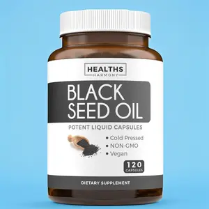 Healths Harmony Black Seed Oil - 120 Softgel Capsules for Skin Health, Non-GMO & Vegan, Cold-Pressed Nigella Sativa with Vitamin E, 500mg Each, 1000mg Per 2 Capsule Serving