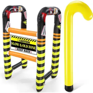 2 Pcs Over The Hill Birthday Decorations Inflatable Walker and Cane Blow up Humorous Funny Gag Gifts for 40th 50th 60th Old People Birthday Party Decor