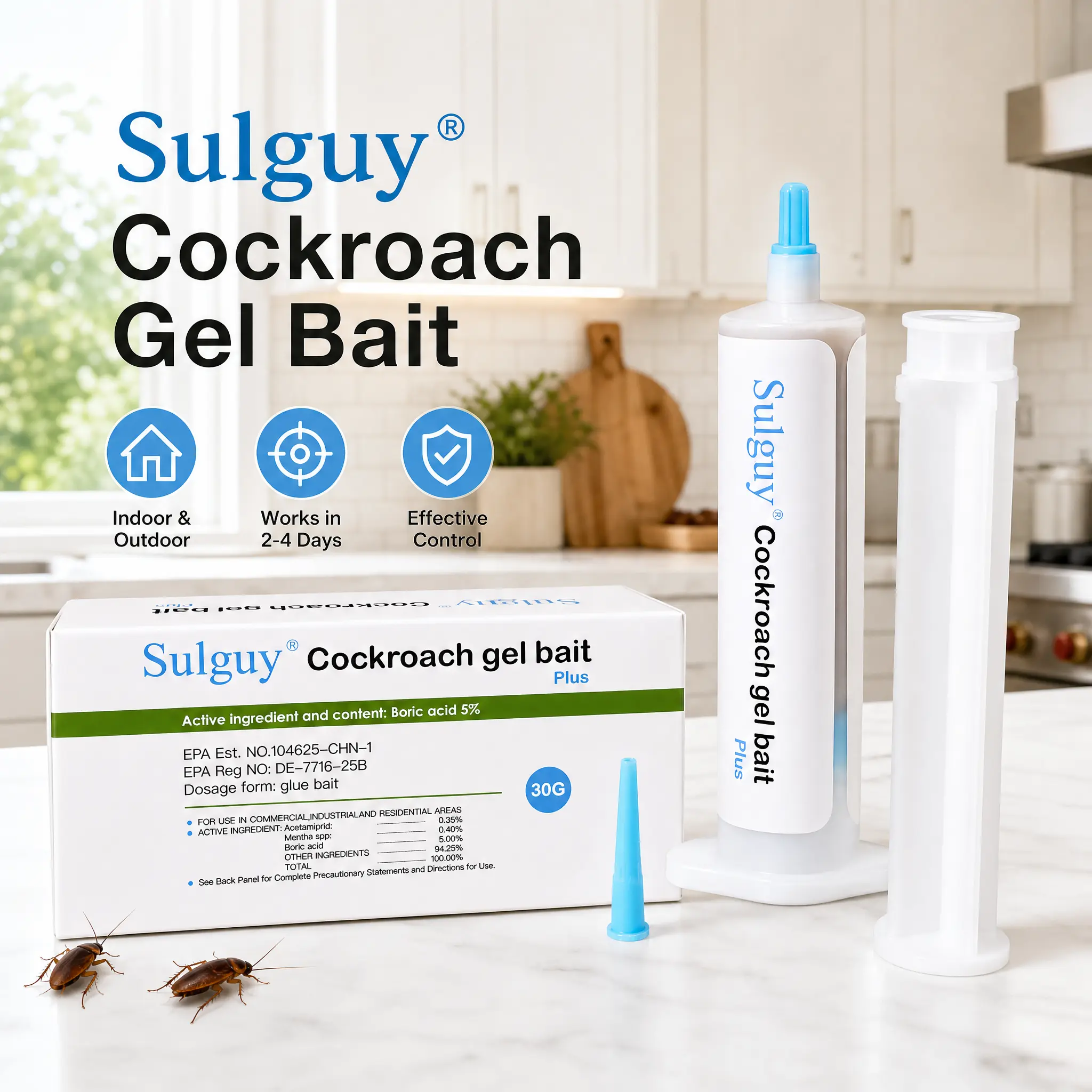 Sulguy Cockroach Gel Bait , Indoor-Outdoor Pest Control, Effective Roach Killer for American, German and Major Cockroach Species, Bug Killer Cockroaches, Insect Control Cockroaches sohochic