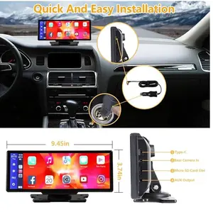 Global US Portable Wireless Carplay With 2.5K Camera, 1080P Back Cam 9.3inches Ultra HD Android Auto Car Play Screen For Car DVR Loop Recording, Bluetooth GPS Navigation Touch Drive Screen With FM Radio System