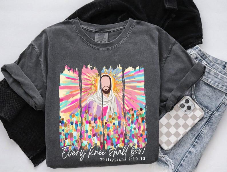 Comfort Colors Retro Every Knee Shall Bow T-shirt, Christian Faith Tee, Jesus Bible Verse Tshirt, God Is Good Unisex Tee, Religious Easter Outfit