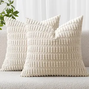 Pack of 2 Corduroy Decorative Throw Pillow Covers  Soft  Striped Pillow Covers Modern Farmhouse Home Decor for Sofa Living Room Couch Bed Cream White
