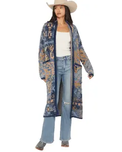 Shyanne Women's Southwestern Print Eyelash Yarn Duster - Swfa25sw1-Nvy