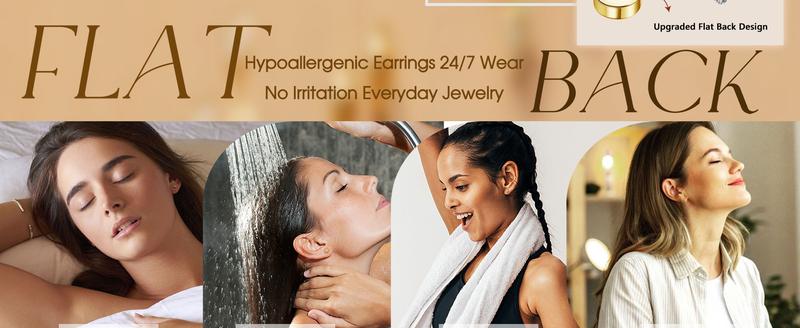 ORAZIO 925 Sterling Silver Flat Back Stud Earrings for Women Hypoallergenic 14K Gold Plated Cartilage Earrings for Sensitive Ears Small CZ Opal Conch Helix Tragus Piercing Jewelry 3 Pairs 20G