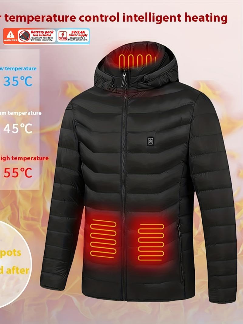 Men's Lightweight Heated Jacket - USB Powered, Quilted Winter Coat with Adjustable Temperature Control, Zip-Up Hood Design, Long Sleeve, Outdoor Insulation (Batteries Not Included), Winter Jacket Men's Lightweight Heated Jacket - USB Powered, Quilted Winter Coat with Adjustable Temperature Control, Zip-Up Hood Design, Long Sleeve, Outdoor Insulation (Batteries Not Included), Winter Jacket