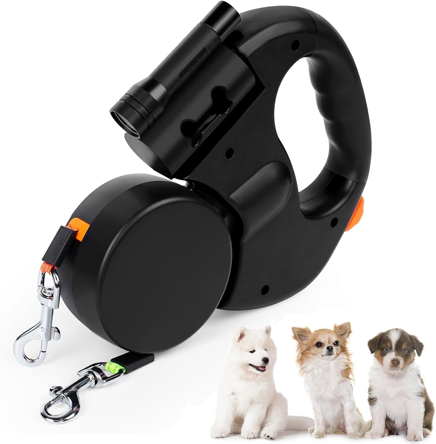 Dual Retractable Dog Leash, New Leash for Two Dogs 3M Pet Two-Headed Traction Rope for Running Hiking Training with 360 Tangle-Free, Two Dog Lead with Nylon Ribbon for Small Medium Dogs (Black)
