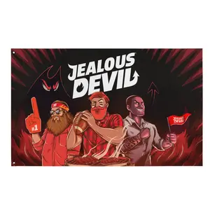 Jealous Devil Football Fan Flag - One-Sided Printed Polyester Wall Flag with 2 Iron Grommets - Knitted Decorative Banner for Home, Room & Outdoor Decor