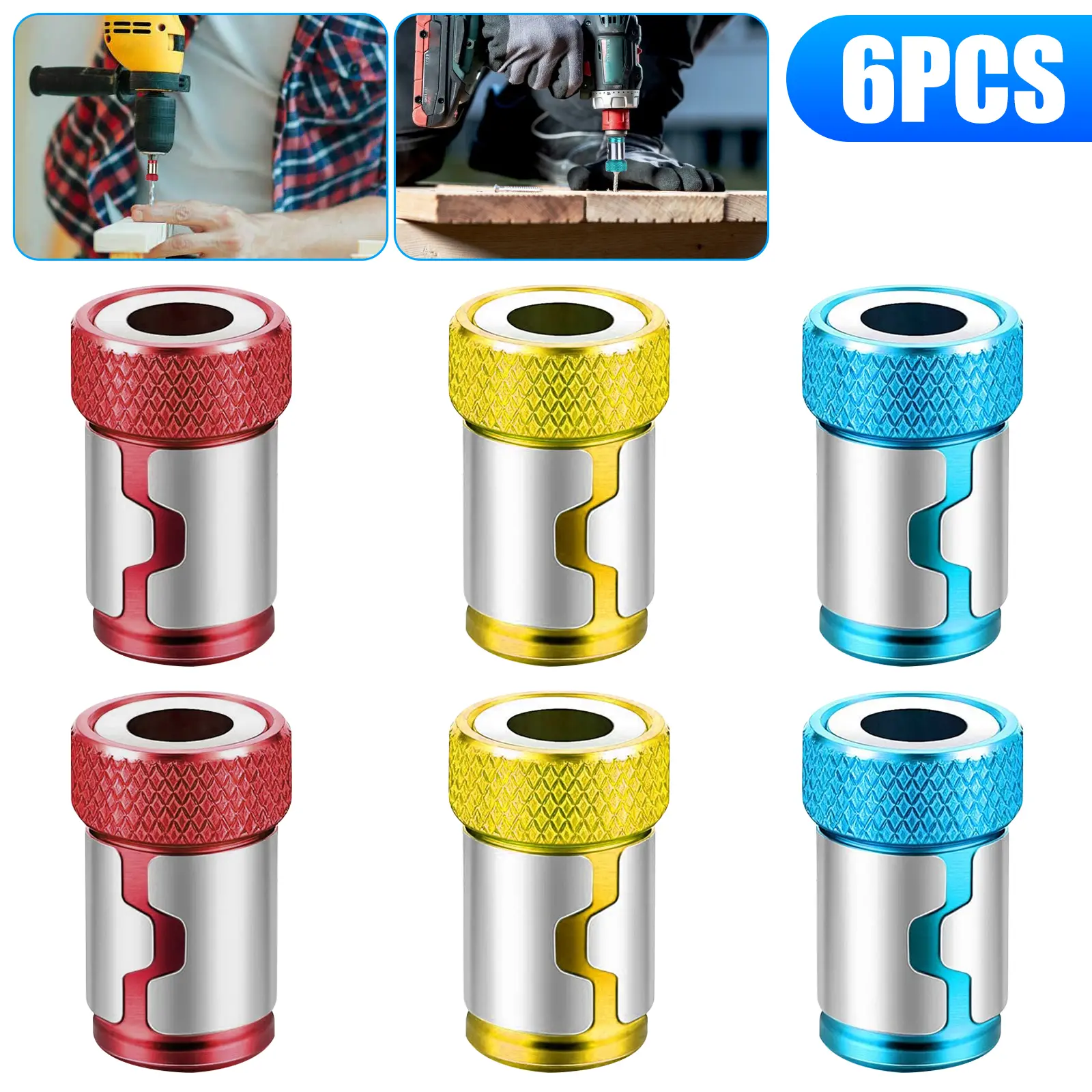 6Pcs Magnetic Screw Ring Set - Removable Screwdriver Head Magnetic Ring Kit,Magnetizer Ring for 1/4" Hex Screwdriver and Power Bits,Tools