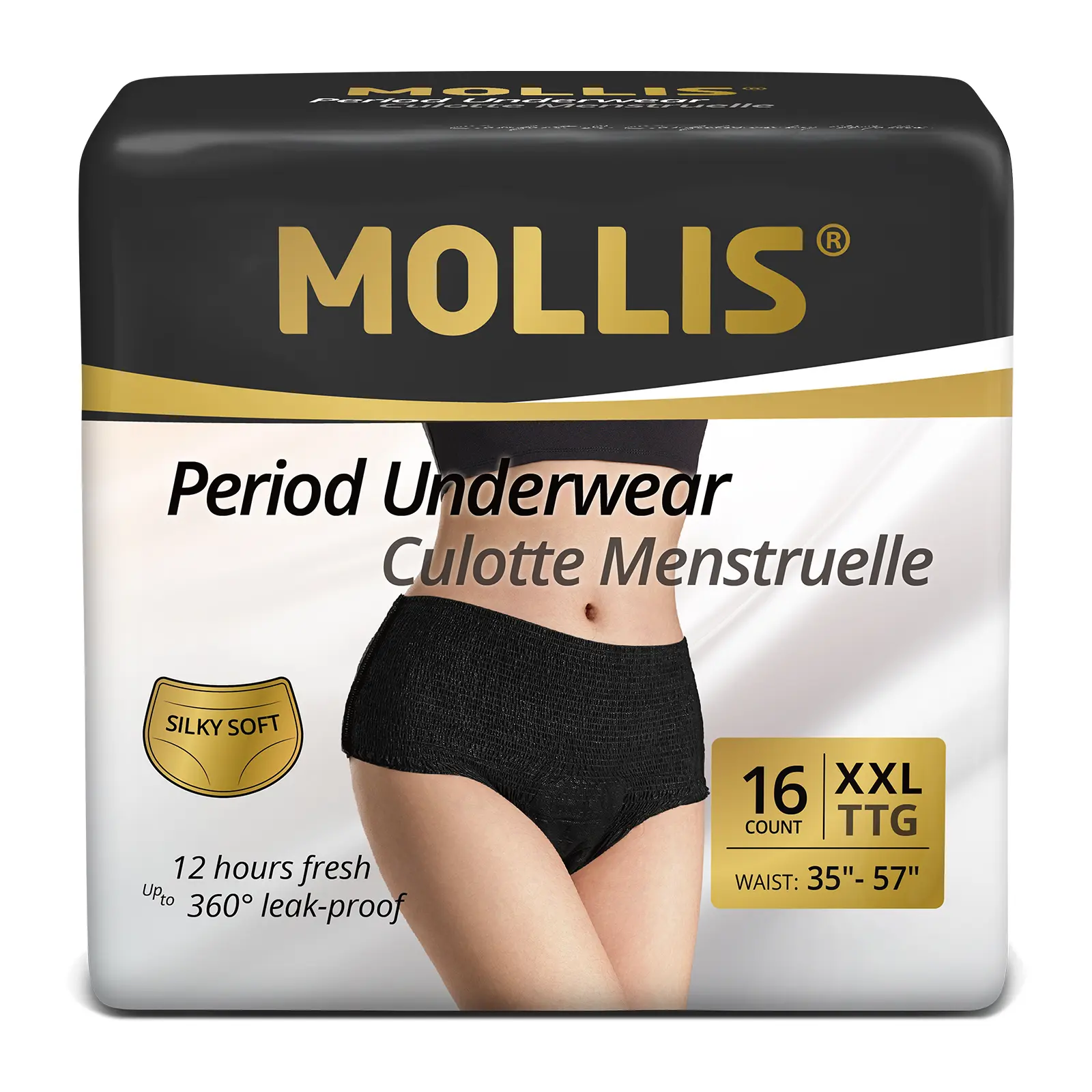MOLLIS Disposable Period Underwear for Women, Heavy Flow & Postpartum, 360° Leak-Proof High-Waisted Period Panties, Breathable Fabric, S/M-XXL, 8/16 Count