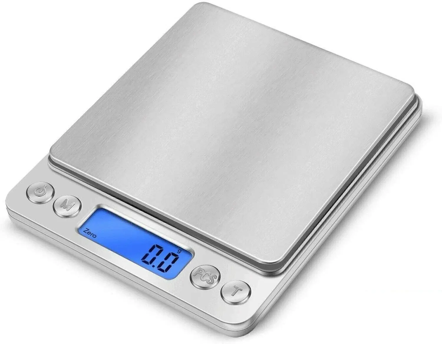 High Precision Mini Digital Kitchen Scale, 2000g×0.1g 0.01g Stainless Steel Portable Scale with Blue Backlit LCD, Tare Function, Easy Cleaning, Low-Battery Protection, Smart Alerts, 12.5 × 10.5 × 1.8 Cm, for Kitchen & Jewelry Weighing, Food Scale, Steel P