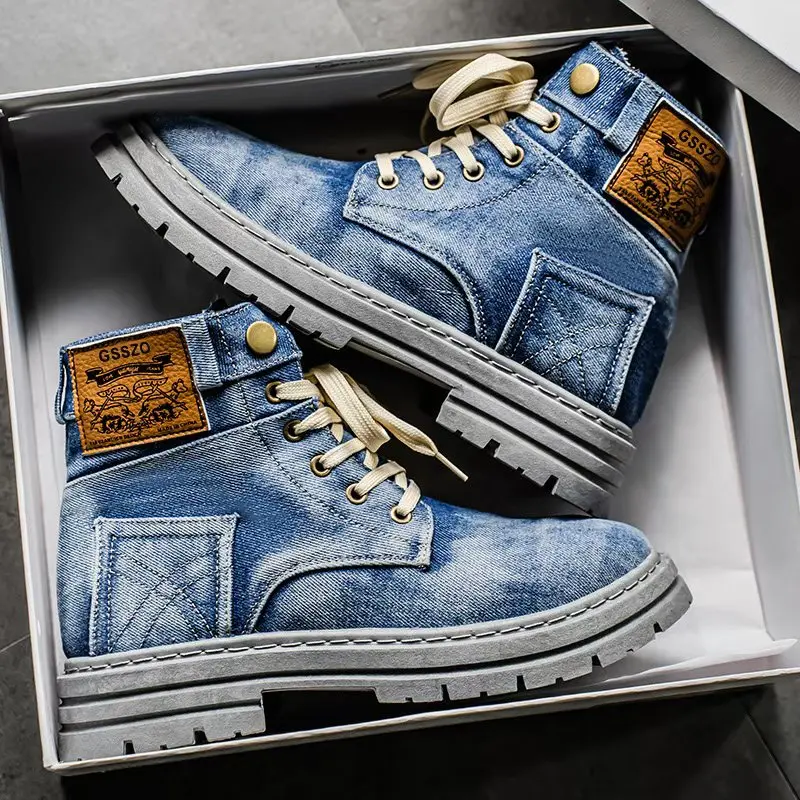 Vintage-Inspired High-Top Sneakers - Casual Canvas Boots with Lace-Up Closure, Round Toe, and Beige Laces, All-Season Comfort for Outdoor & Daily Wear, Outdoor Footwear | Vintage Sneakers | Durable Footwear