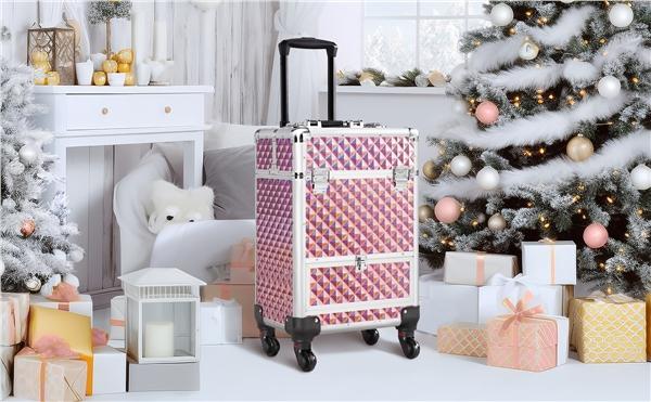 Yaheetech Rolling Makeup Case Aluminum Cosmetic Case Professional Makeup Train Case Large Capacity with 4 Trays & Drawer
