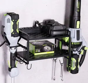 KAFAHOM Leaf Blower and Weed Eater Rack with Charging Station, Lawn Power Tool Organizer Wall Mount, Lawn Tool Storage Rack for Leaf Blower, Weed Eater, BatteryCharger