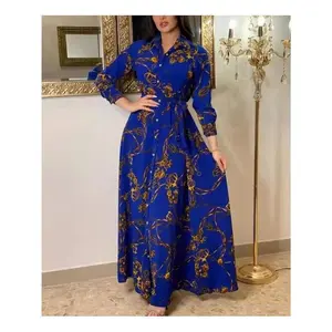 Muslim Abaya Dress Ladies Ramadan Printed Shirt Dress