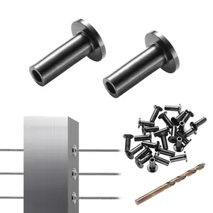 VEVOR 101 Pack T316 Stainless Steel Protector Sleeves for 1/8" Wire Rope Cable Railing,  , DIY Balustrade T316 Marine Grade, Come with A Free Drill Bit, Black