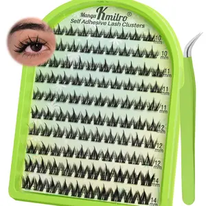 Self Adhesive Eyelashes 10-14mm Manga Self Adhesive Lash Clusters Spiky Pre Glued Lashes Anime Press on Lashes No Glue Needed Wispy Reusable DIY Cluster Eyelash Extensions Kit with Tweezers, by Kmilro